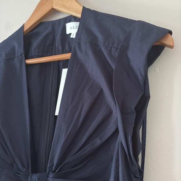 A.L.C. Alexandria Cotton Midi Dress Cap Sleeves Cutout Navy Size 8 - Picture 7 of 16